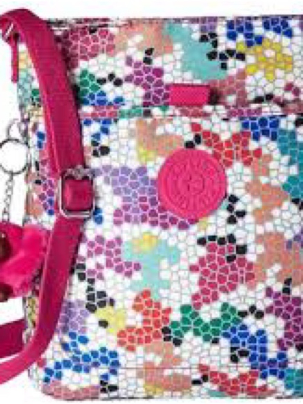 Kipling Pink Mosaic Crossbody Bag - Colorful Floral Print NWOT